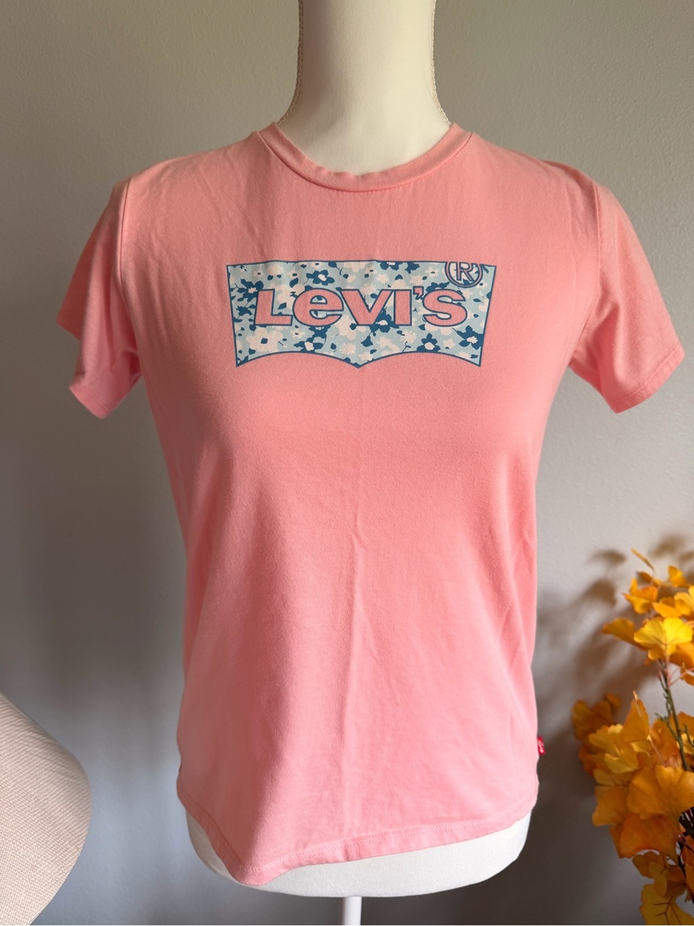 Levi's Pink Tee with Blue Patterned Logo - Short Sleeve Kids Top